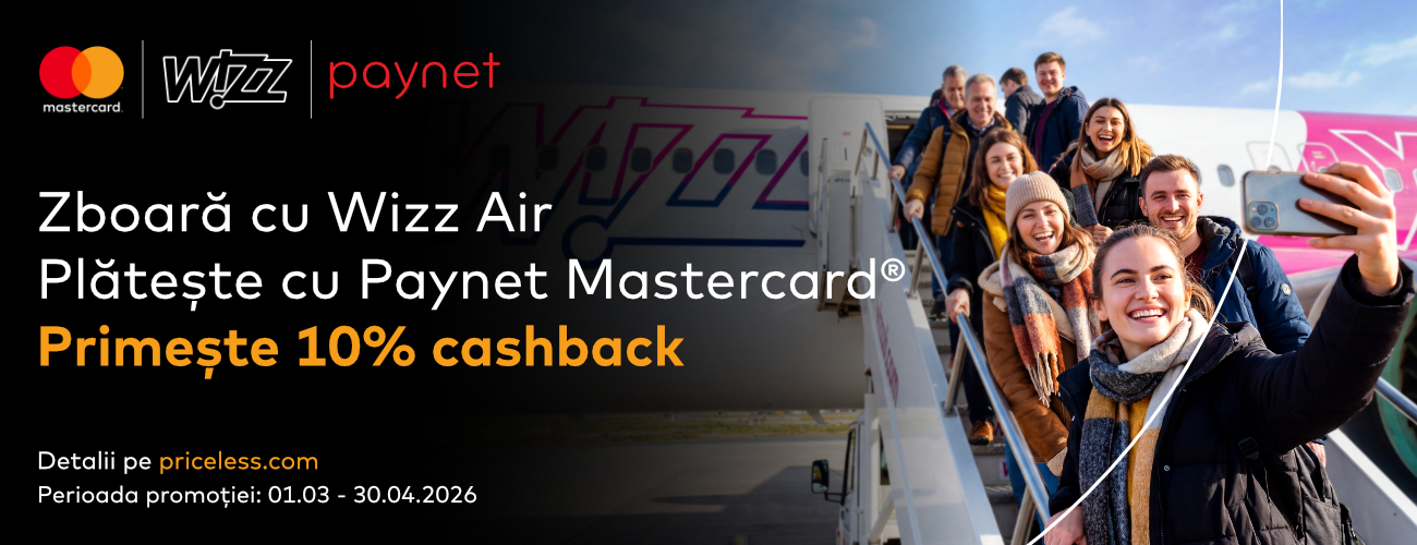 Urmează o nouă aventură? Cu Paynet Mastercard, fiecare bilet de avion cumpărat îți aduce bani înapoi în cont. În parteneriat cu Mastercard, am pregătit o ofertă specială pentru ca tu să te bucuri de mai multe experiențe cu costuri mai mici.