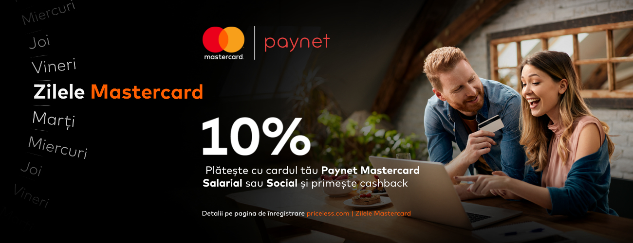 Dacă primești salariul sau plăți sociale pe un card Paynet Mastercard, o nouă campanie organizată de Mastercard îți permite să primești înapoi 10% din suma cheltuită la câțiva dintre cei mai mari comercianți din țară.