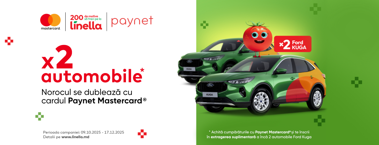Shop at Linella and pay with Paynet Mastercard®: you’ll join the campaign with 20,222 prizes and also get access to the extra raffle for 2 additional Ford Kuga cars offered by Mastercard.