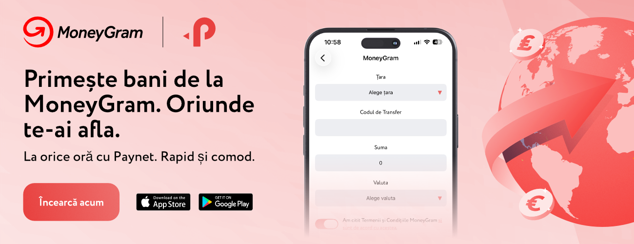 Dacă trebuie să primești bani din străinătate prin MoneyGram, nu este necesar să mergi la bancă sau la un ghișeu fizic. Poți încasa suma direct pe telefon, prin aplicația Paynet, indiferent de oră.