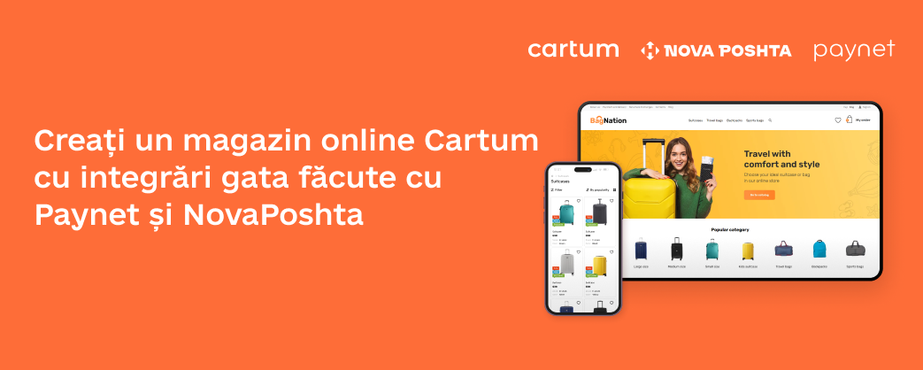 Vreți să vă deschideți o afacere online cu costuri mici?
Paynet în parteneriat cu Cartum și Nova Poshta vă prezintă o ofertă specială valabilă până pe 30 aprilie 2024.